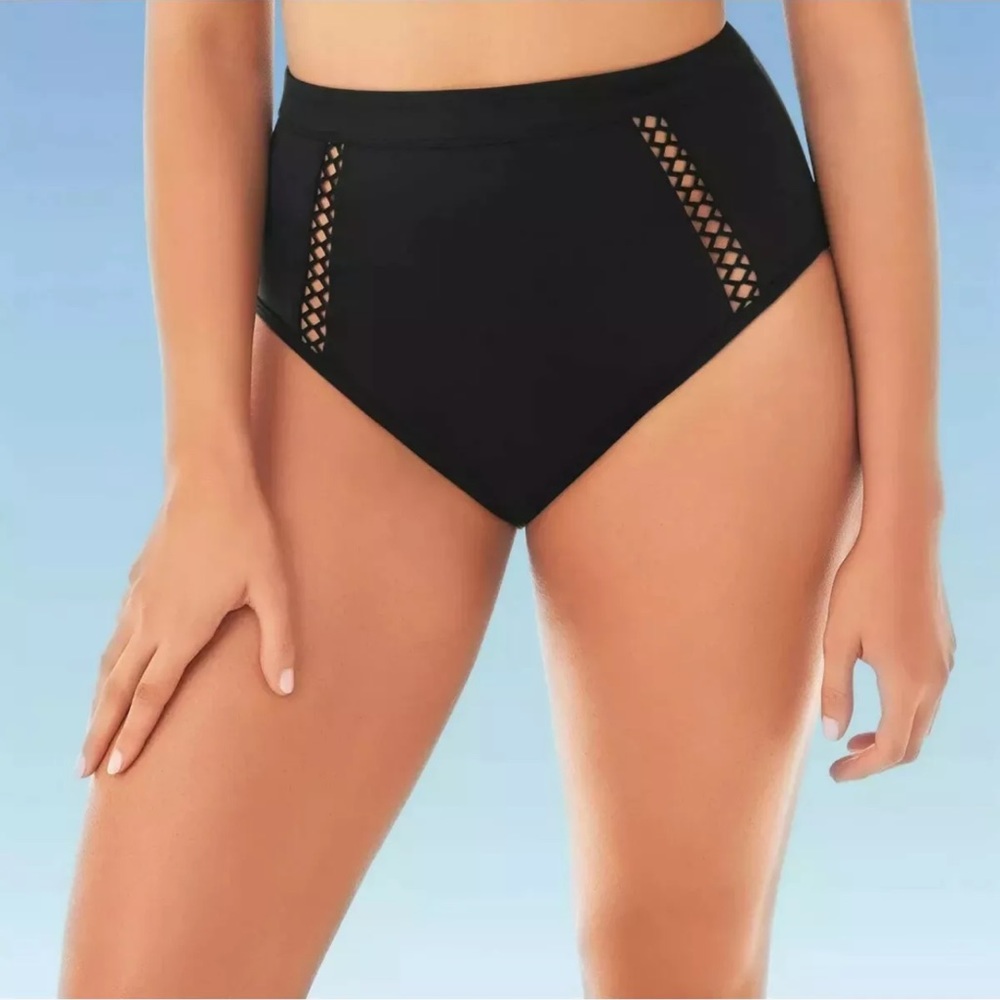 19. Beach Betty Slimming Control Mesh Inset High Waist Bikini Swim Bottom Blk XL